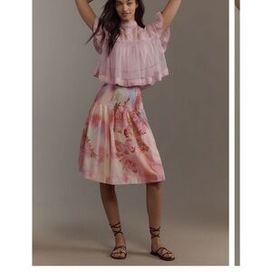 Anthropologie Low Rise Gathered Yoke Knee Length Skirt